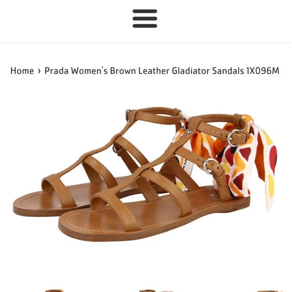 NIB Prada Women's Brown Leather Gladiator Sandals 1X096M With Silk Scarf Size 37 - Picture 3 of 16